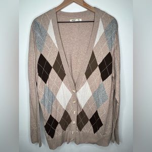 Old Navy Tan/Brown/Gray Argyle Button Up Sweater